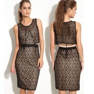 NWT Marc by Marc Jacobs-Dahlia solid lace Black Lace Overlay Dress Nude Lining